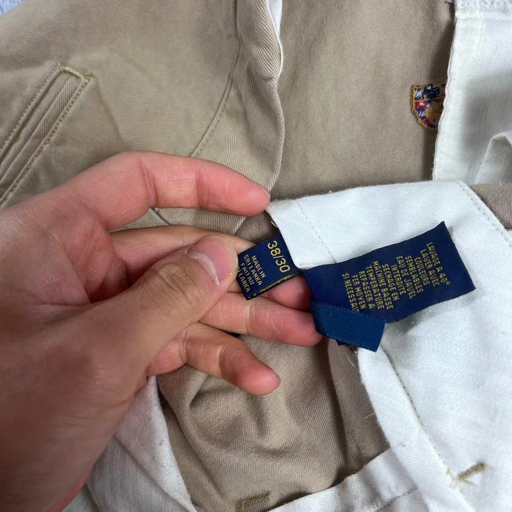 Polo Ralph Lauren Mens 38x30 Slim Fit Embroidered Crest Chino Pants Tan Khaki